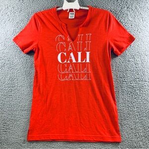 Pink Victoria's Secret Women CALI Short Sleeve Split Neck Cotton Tee Red Size XS